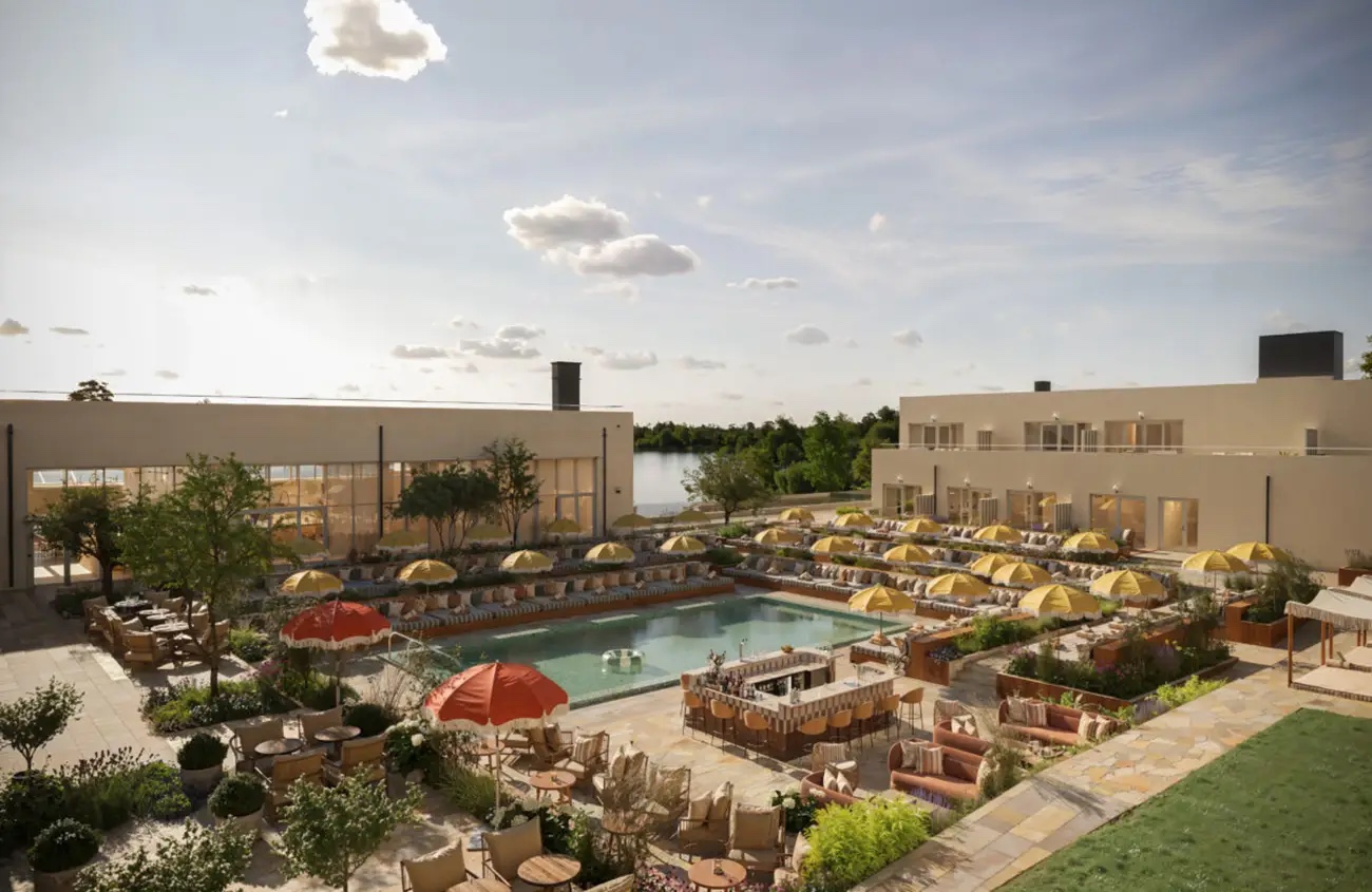 The pool and the terraces at Hjortviken Country Club.