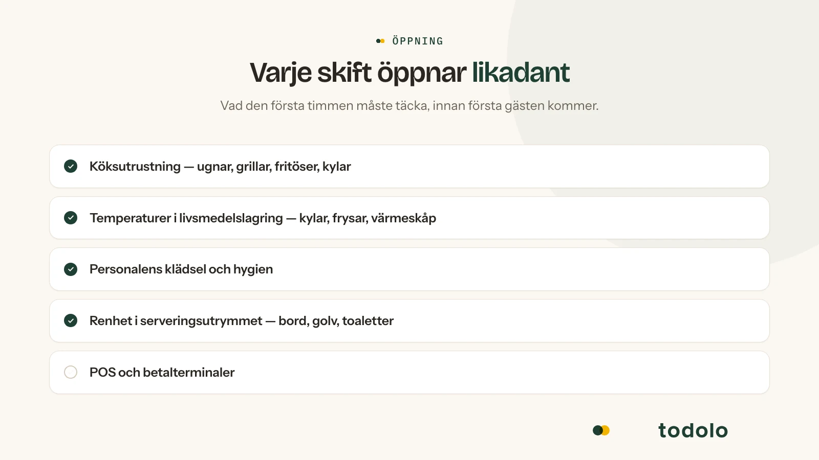 Öppningschecklista för restaurang: utrustning, temperaturer och matsalen redo innan första gästen