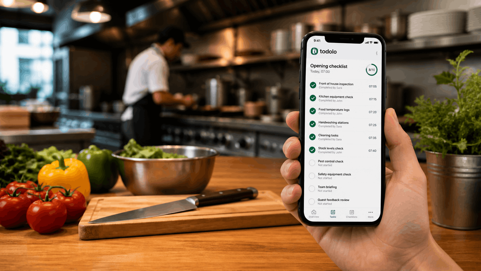 Restaurant opening checklist on mobile – daily routines and tasks in Todolo