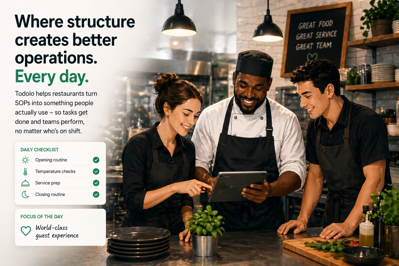 Todolo in production: clear routines and continuous follow-up for restaurant operations